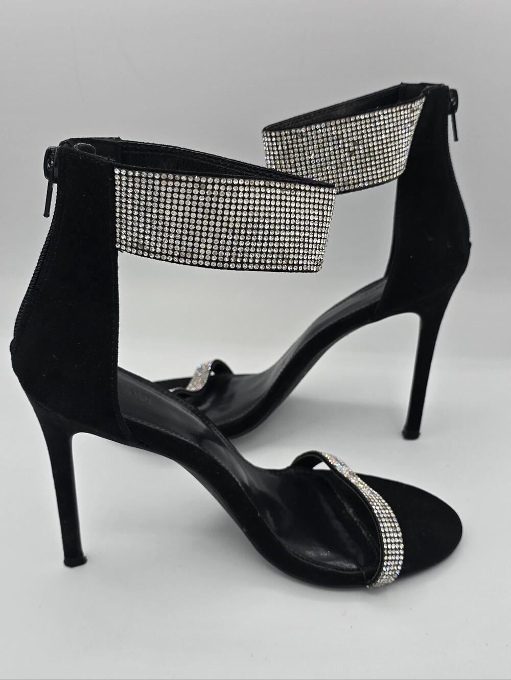 Forever 21 - Black & Silver Rhinestone Wide Ankle Strap Stiletto Heels Sandals